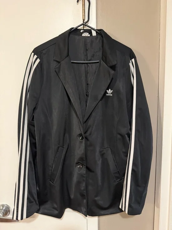 adidas Black Blazer Jacket with White Three-Stripes - Picture 3 of 4